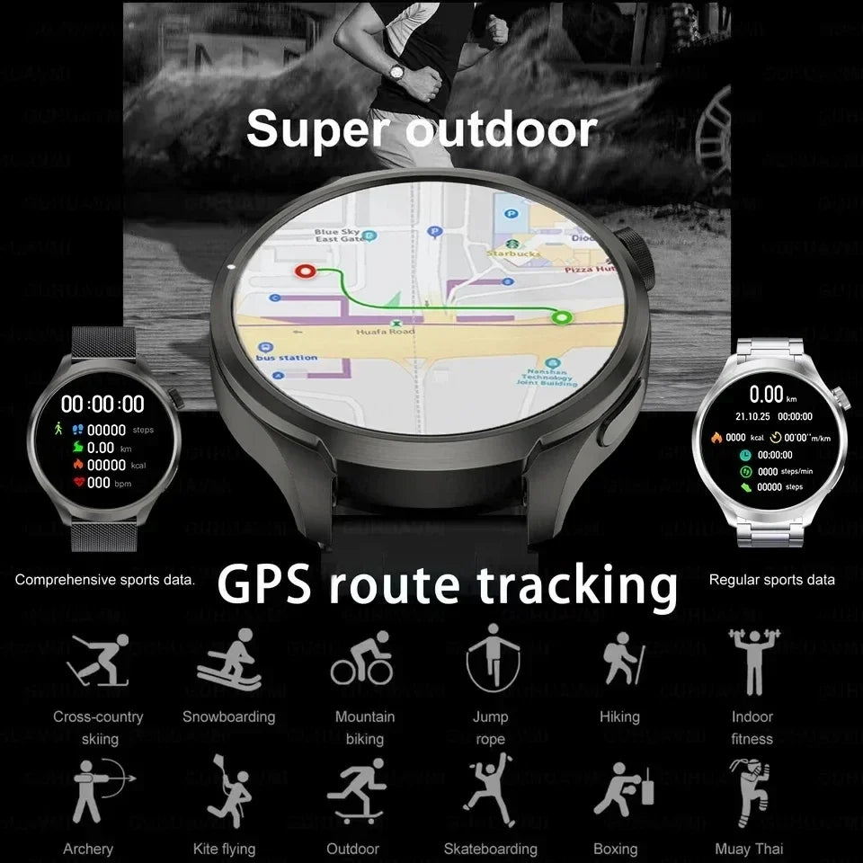 New GPS Sports NFC Fashion Smartwatch Men's 1.85 "AMOLED Screen Heart Rate Blood Pressure Health Smart Watch For Huawei IOS