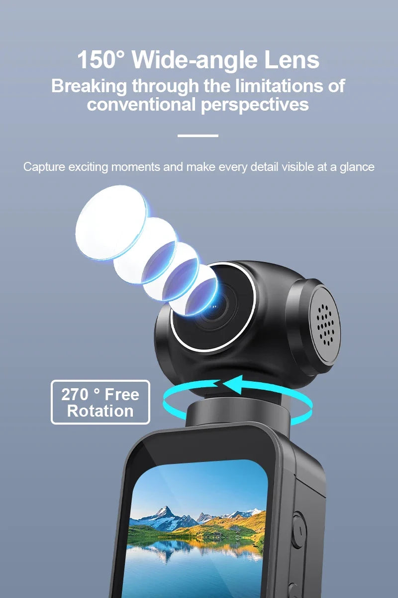 AEVYVKV 5K Ultra HD Pocket Action Camera 270° Rotatable Vlog WIFI Sports Camera ELS Anti-Shake Bicycle Outdoor Sports Camera Recorder