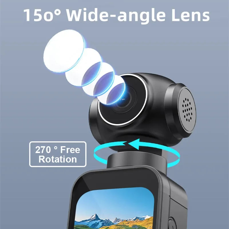 AEVYVKV 5K Ultra HD Pocket Action Camera 270° Rotatable Vlog WIFI Sports Camera ELS Anti-Shake Bicycle Outdoor Sports Camera Recorder