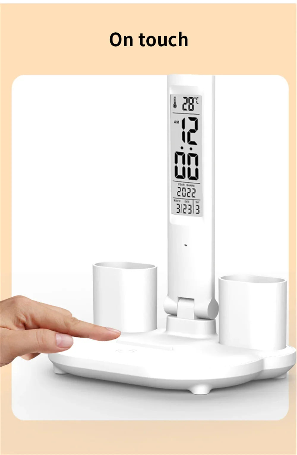 LED Desk Lamp USB Dimmable Touch Foldable Table Lamp with Calendar Temperature Clock Night Light for Study Reading Lamp