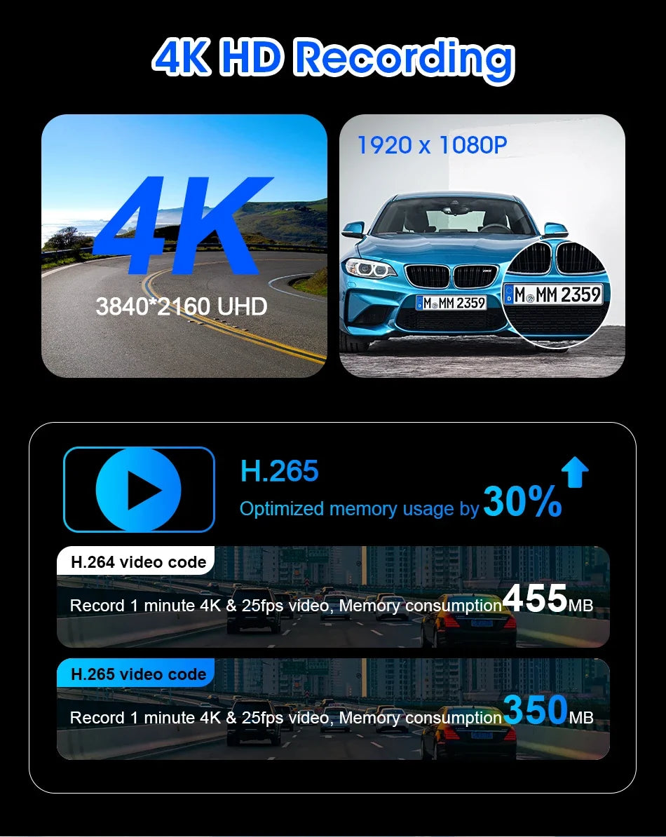 11.26 inch Dash Cam 4K Car DVR Wireless CarPlay & Android Auto GPS Navigation Video Recorder Dashboard Dual Lens WIFI FM AUX