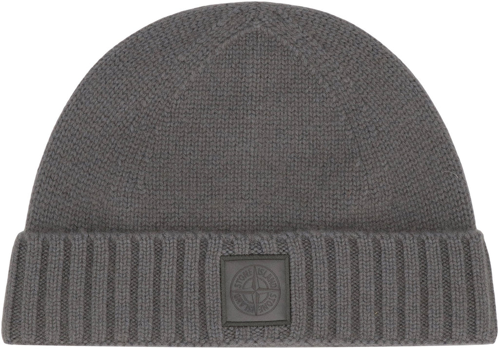 STONE ISLAND Cashmere Hat with Ribbed Cuff and Monochrome Logo