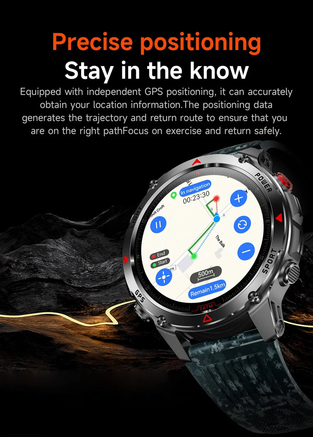 LIGE New Professional GPS Track Sports Smartwatch Outdoor RIDE Run Compass Altimeter 3ATM Fitness Bracelets 540mAh Watches