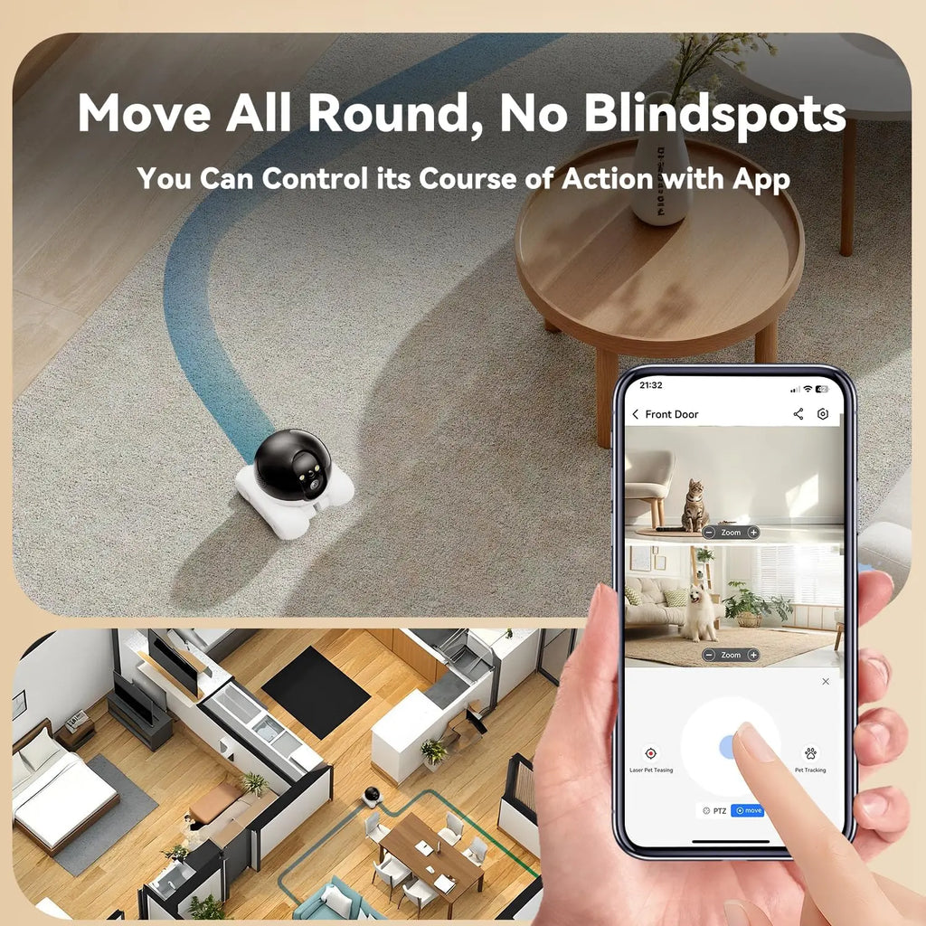 Indoor Security Camera 1080P Dual Lens, Mobile Robot with Wheels, Two-Way Audio, Remote-Controlled Bot with Night Vision, App-Controlled for Home Safety, Pets, Baby, Elderly FLIPSTYLEZLLC