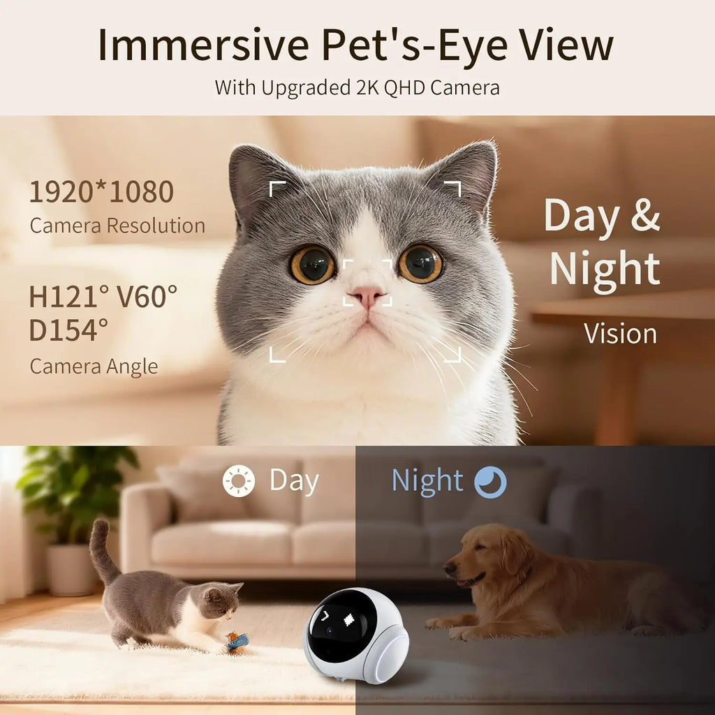 1080P HD Movable Pet Camera with 2.4GHz WiFi, Motion Tracking, Laser Toy, Two-Way Audio, App Controlled - Robot Companion Monitor for Dogs and Cats Home Security FLIPSTYLEZLLC