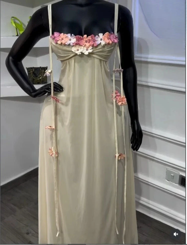 Garden Muse Floral Appliqué Mesh Maxi Dress Rose In Concrete 🥀
