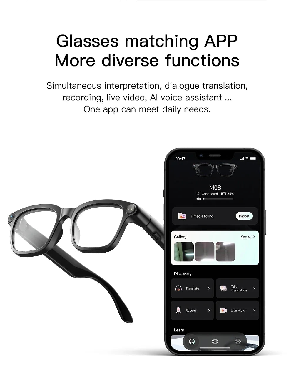 LIGE Smart Glasses HD Photo Video Open AI Record Translation Touch Photochromic Lenses Bluetooth Call Music Multifunction Glasses