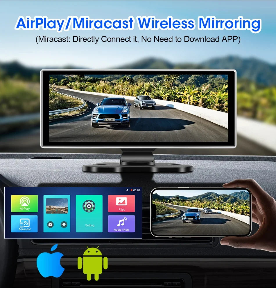 11.26 inch Dash Cam 4K Car DVR Wireless CarPlay & Android Auto GPS Navigation Video Recorder Dashboard Dual Lens WIFI FM AUX