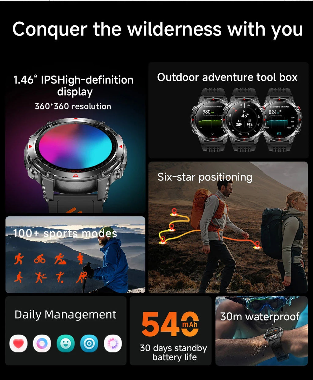 LIGE New Professional GPS Track Sports Smartwatch Outdoor RIDE Run Compass Altimeter 3ATM Fitness Bracelets 540mAh Watches