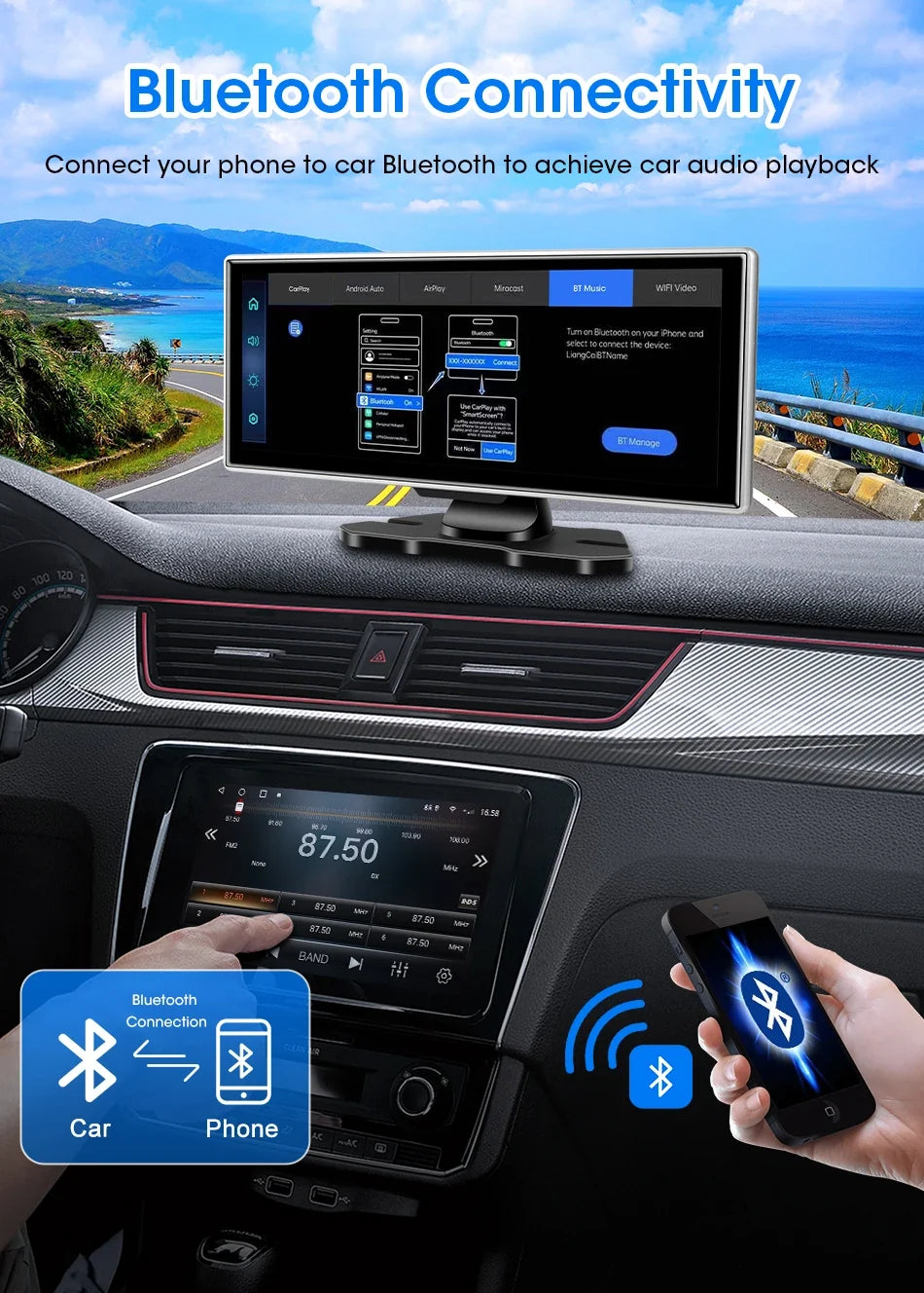 11.26 inch Dash Cam 4K Car DVR Wireless CarPlay & Android Auto GPS Navigation Video Recorder Dashboard Dual Lens WIFI FM AUX