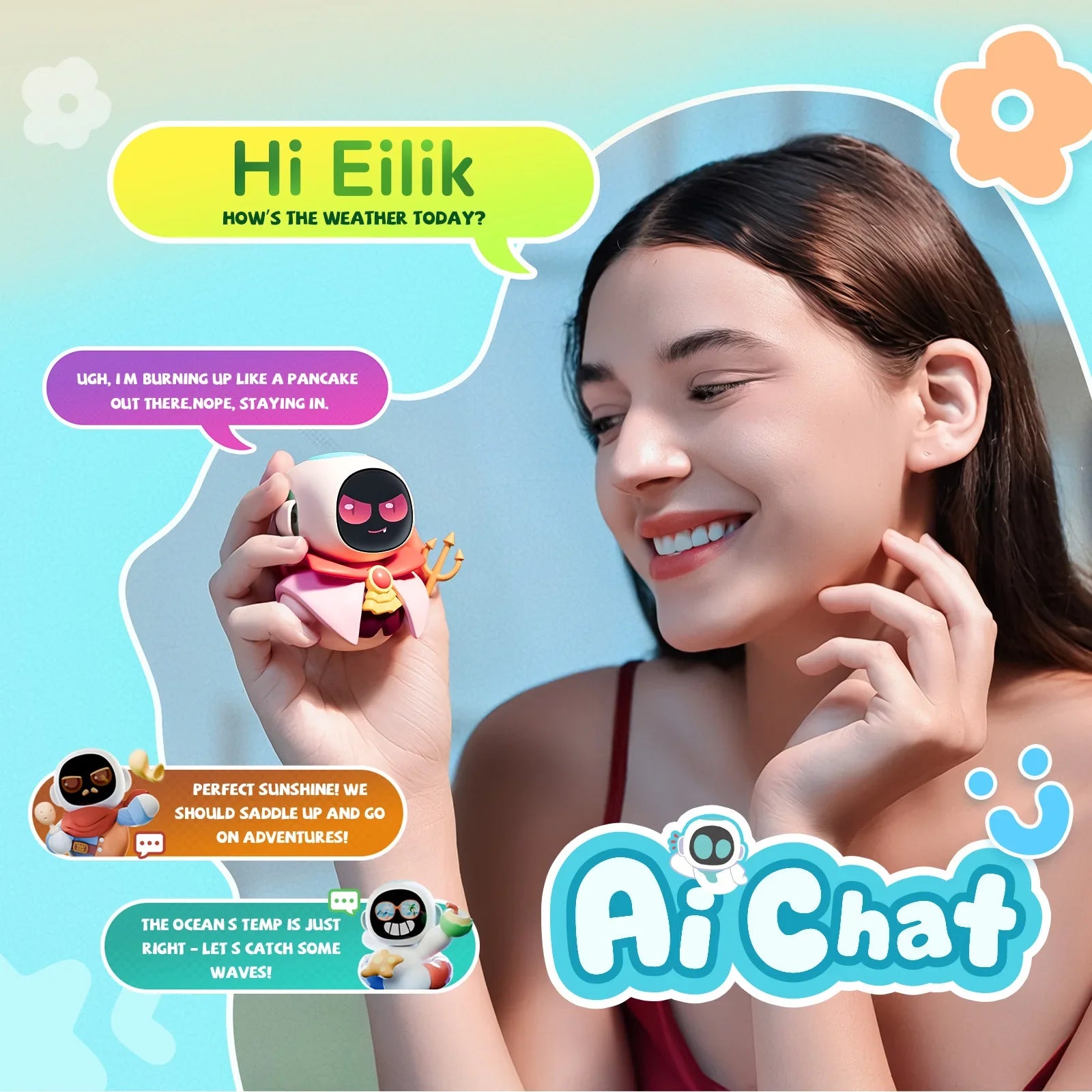 Eiliko Aquamarine – Tiny AI Charm Robot with Voice Chat, Emotional Responses, Themed Body Swap, Outfit-Matching, Perfect Companion for Couples, Best Friends & Kids FLIPSTYLEZLLC