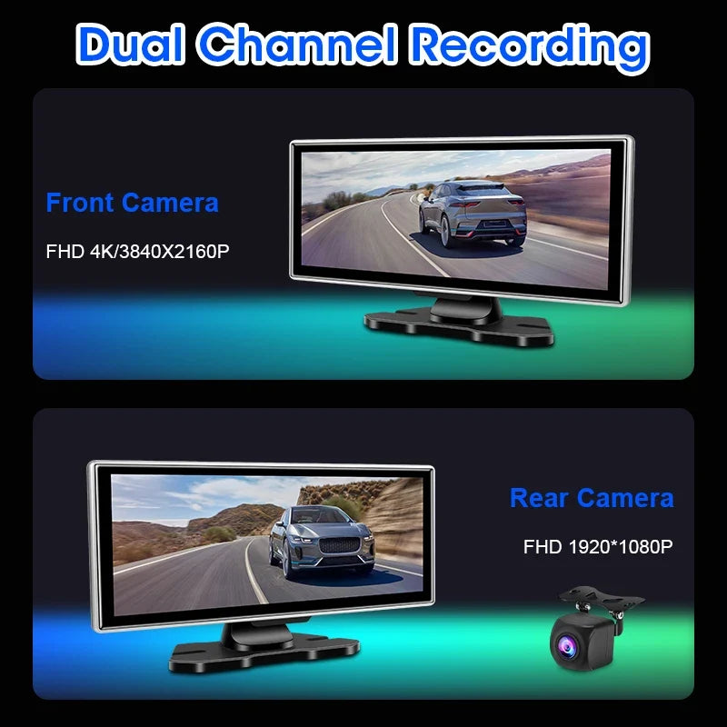 11.26 inch Dash Cam 4K Car DVR Wireless CarPlay & Android Auto GPS Navigation Video Recorder Dashboard Dual Lens WIFI FM AUX