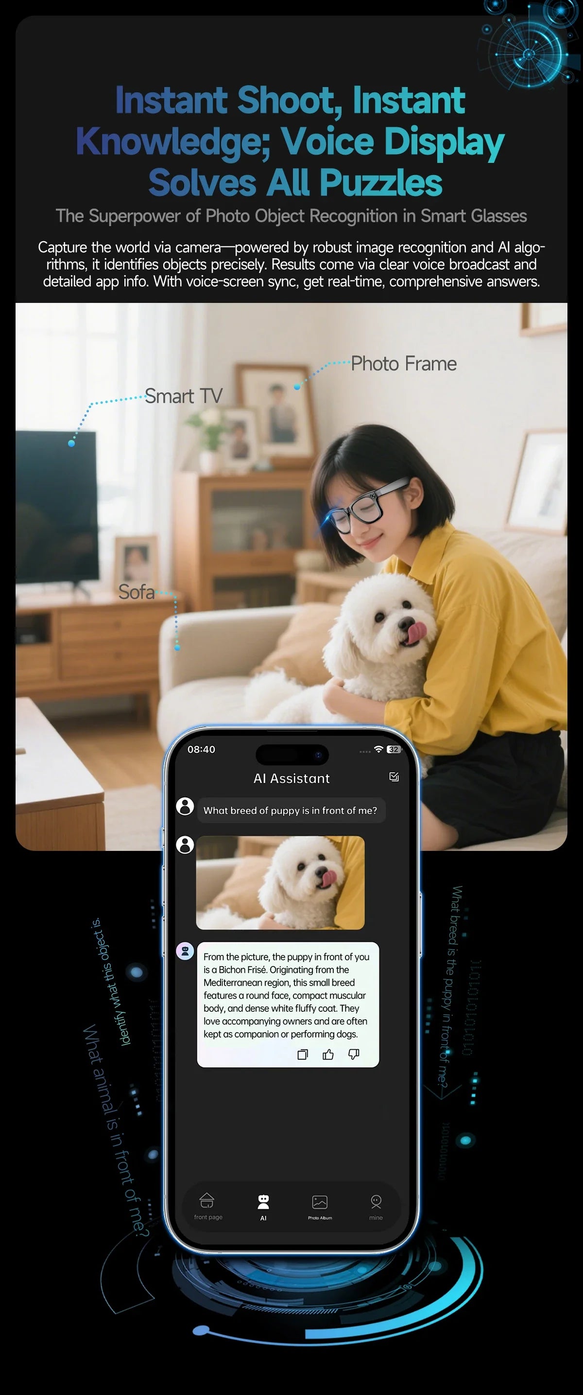 GUHUAVMI AI Smart Glasses with 8MP Camera Video Recording 100+ Languages Translation Sunglasses Bluetooth Call Music Play