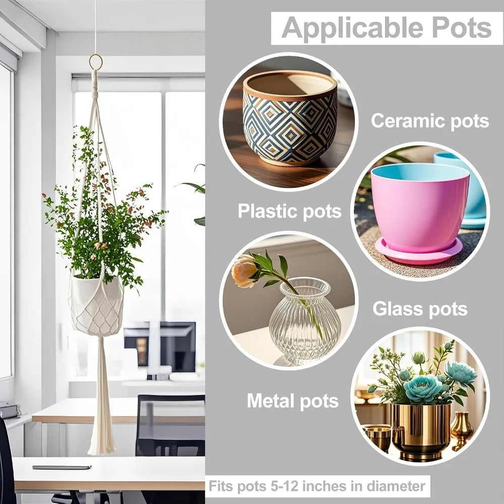 3‑Pack Macrame Plant Hangers, Bohemian Cotton Hanging Plant Holders with Complete Mounting Hardware for Indoor Outdoor Decor FLIPSTYLEZLLC