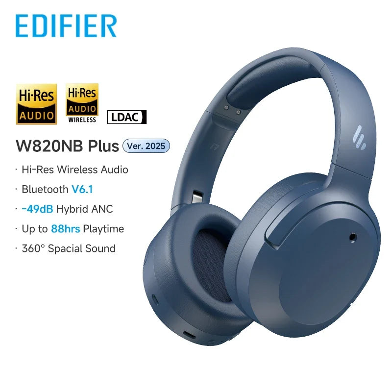 Edifier ANC Wireless Headphone Bluetooth 6.1 Over-ear Headset -49dB Noise Cancelling Earphone Hi-Res Audio