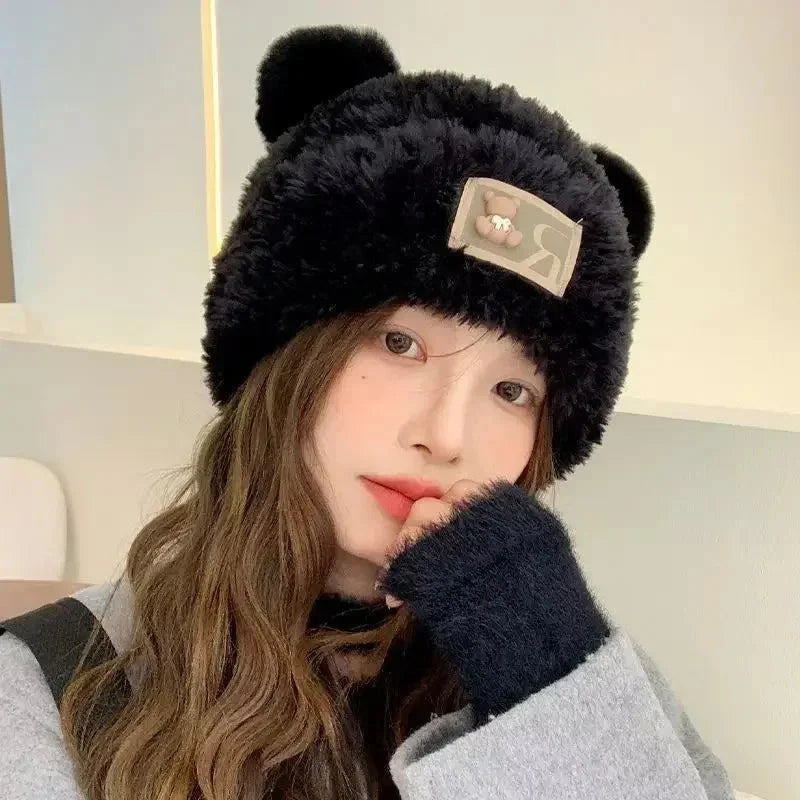Letter Bear Ears Knitted Woolen Hat – Cute Cat-Ears Beanie for Women FitiqueFit