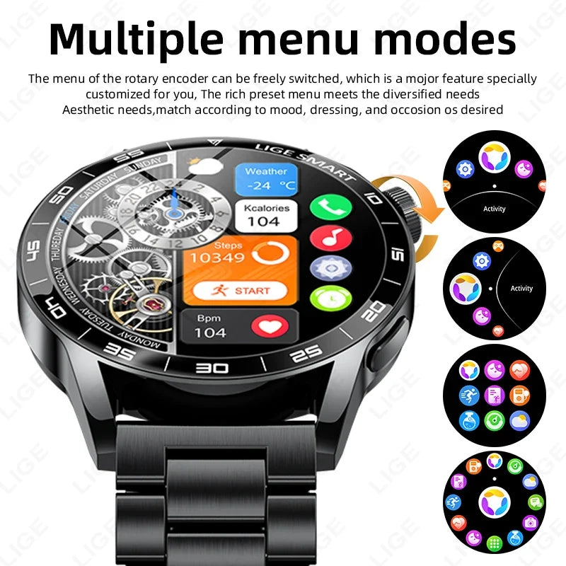 LIGE Smartwatch Men For Android iOS Phone 1.38" HD Bluetooth Call Heart Rate Monitor Waterproof Sport Smart Watch