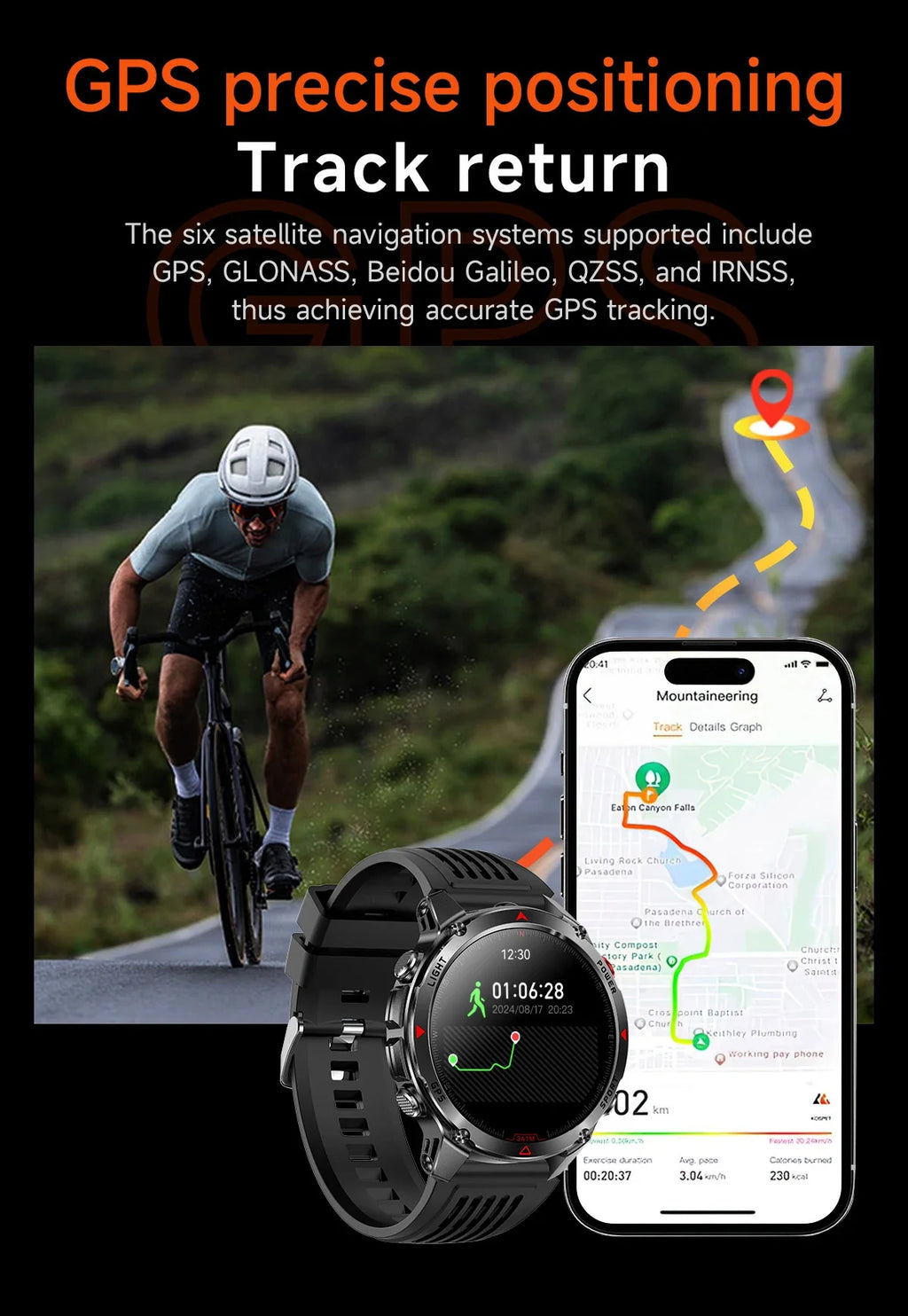LIGE New Professional GPS Track Sports Smartwatch Outdoor RIDE Run Compass Altimeter 3ATM Fitness Bracelets 540mAh Watches