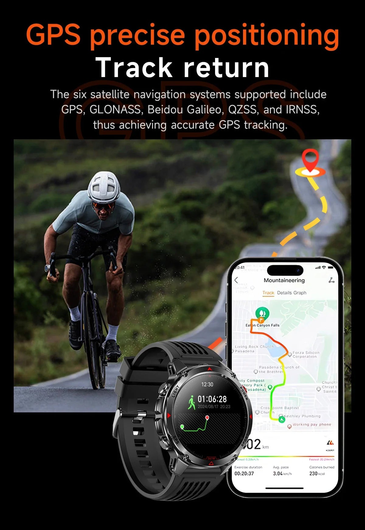 LIGE New Professional GPS Track Sports Smartwatch Outdoor RIDE Run Compass Altimeter 3ATM Fitness Bracelets 540mAh Watches