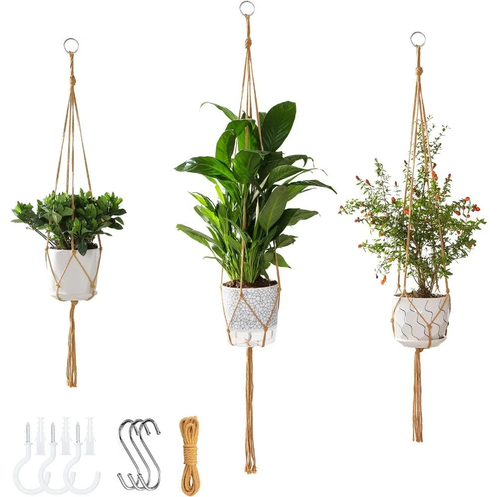 3‑Pack Macrame Plant Hangers, Bohemian Cotton Hanging Plant Holders with Complete Mounting Hardware for Indoor Outdoor Decor FLIPSTYLEZLLC