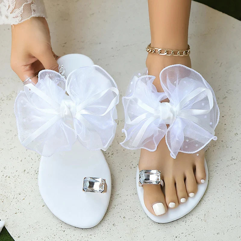 Oversized Organza Bow Platform Thong Sandals Rose In Concrete 🥀