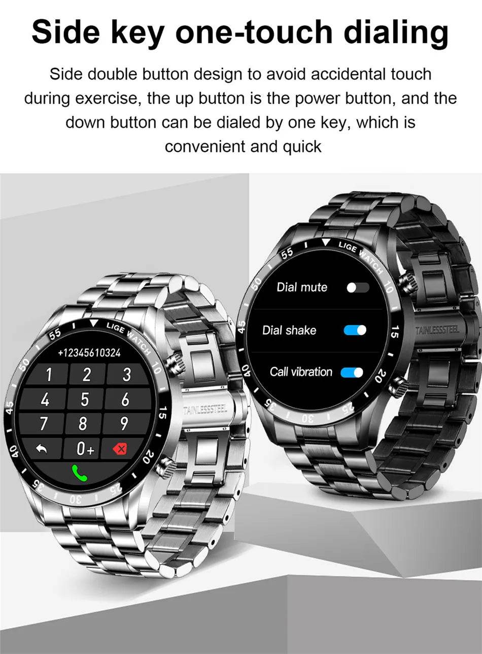 LIGE New Smart Watch Men Bluetooth Call Watch IP67 Waterproof Sports Fitness Bracelet For Android IOS Clock