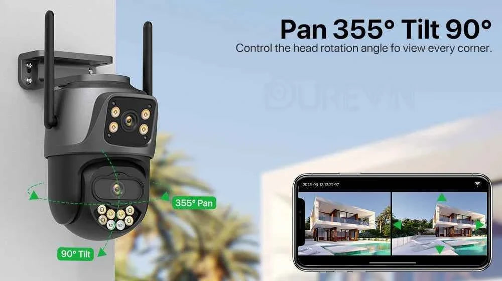 External Wifi PTZ Camera Dual Lens 4K 8MP HD Outdoor IP Camera 4MP Auto Tracking Security Protection CCTV Surveillance iCsee P2P WTN Essentials