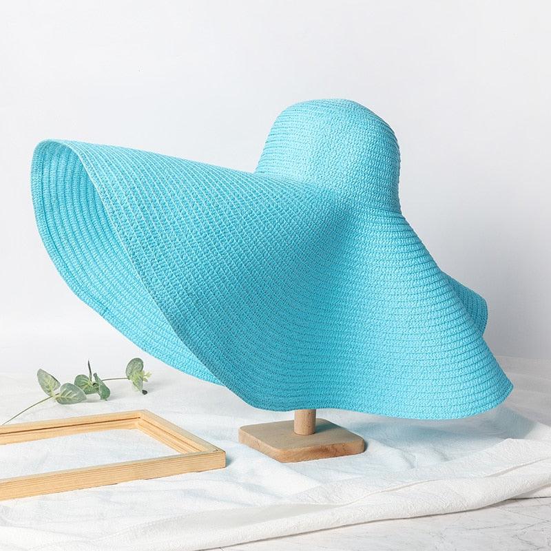 Summer Large Wide Brim Foldable Sun Hats For Women Foldable Sun Hat Wide Brim Summer Straw Floppy Beach Hat Oversized Sun Hat Modern Travel Straw Hat Fashionable Lady UV Protection Beach Hat 54-57cm Stevvex