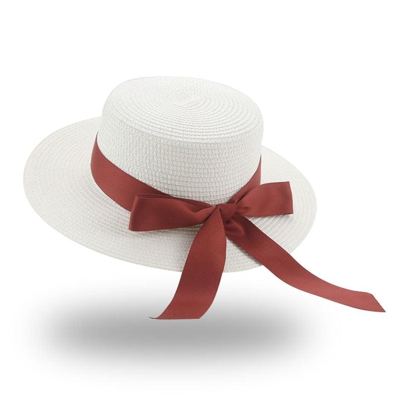 Elegant Adult Bucket Hat Beach Summer Straw Hats for Women Beach Sun Straw Hat Wide Luxury Comfortable Hat  Flat Top Ribbon Bowknot Elegant Luxury Women Summer Hat 56-58cm Stevvex