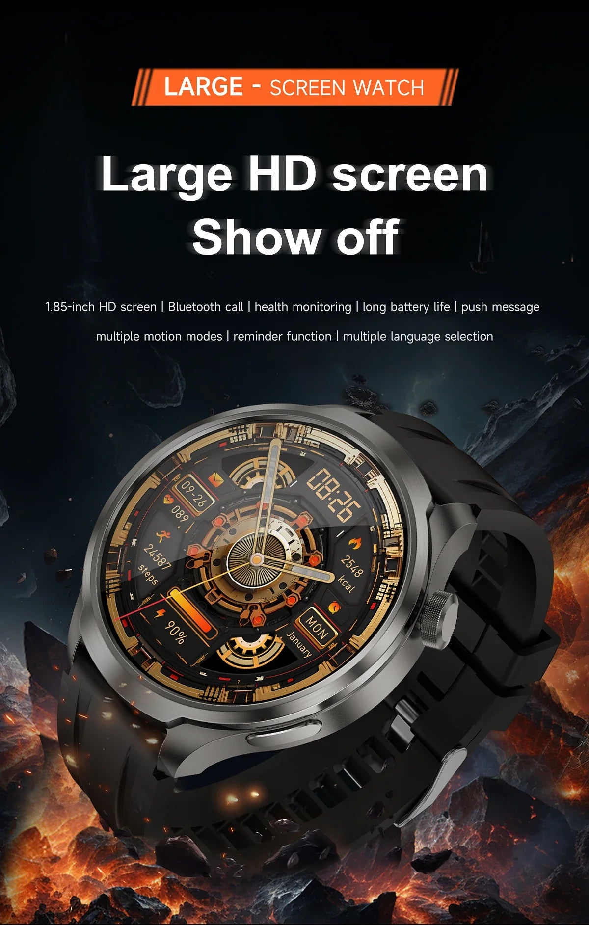 New GPS Sports NFC Fashion Smartwatch Men's 1.85 "AMOLED Screen Heart Rate Blood Pressure Health Smart Watch For Huawei IOS