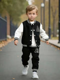 Boys' Black and White Letter "A" Varsity Jacket and Sweatpants Two-Piece Set FLIPSTYLEZLLC