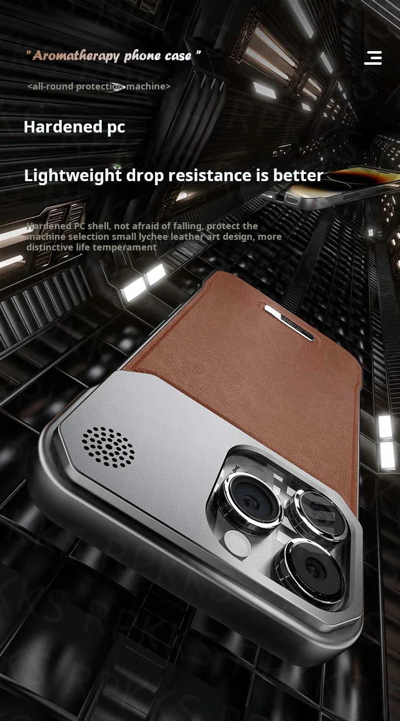 Business Aromatherapy Leather Case for iPhone 17 Air 16 15 14 Plus 13 12 11 Pro Max For Magsafe Magnetic Frameless Armor Cover