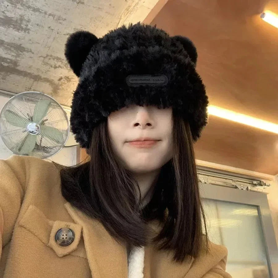 Letter Bear Ears Knitted Woolen Hat – Cute Cat-Ears Beanie for Women FitiqueFit