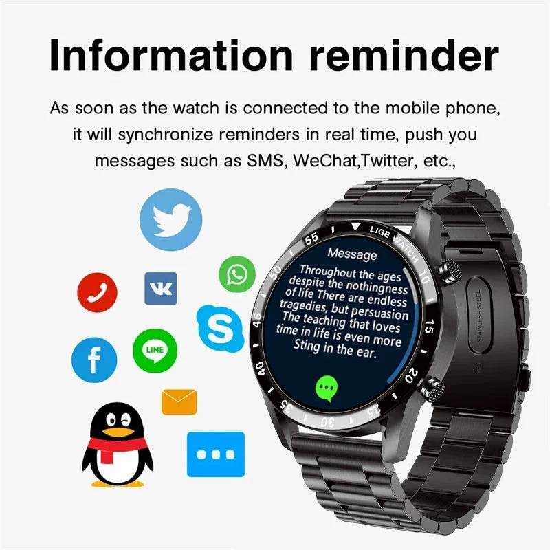 LIGE New Smart Watch Men Bluetooth Call Watch IP67 Waterproof Sports Fitness Bracelet For Android IOS Clock