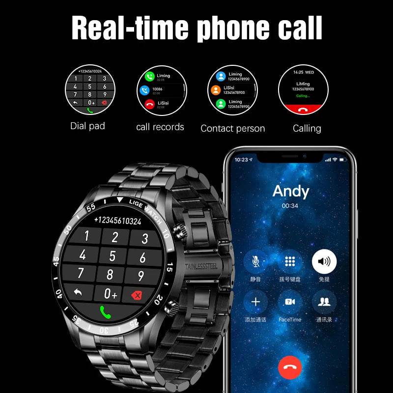 LIGE New Smart Watch Men Bluetooth Call Watch IP67 Waterproof Sports Fitness Bracelet For Android IOS Clock