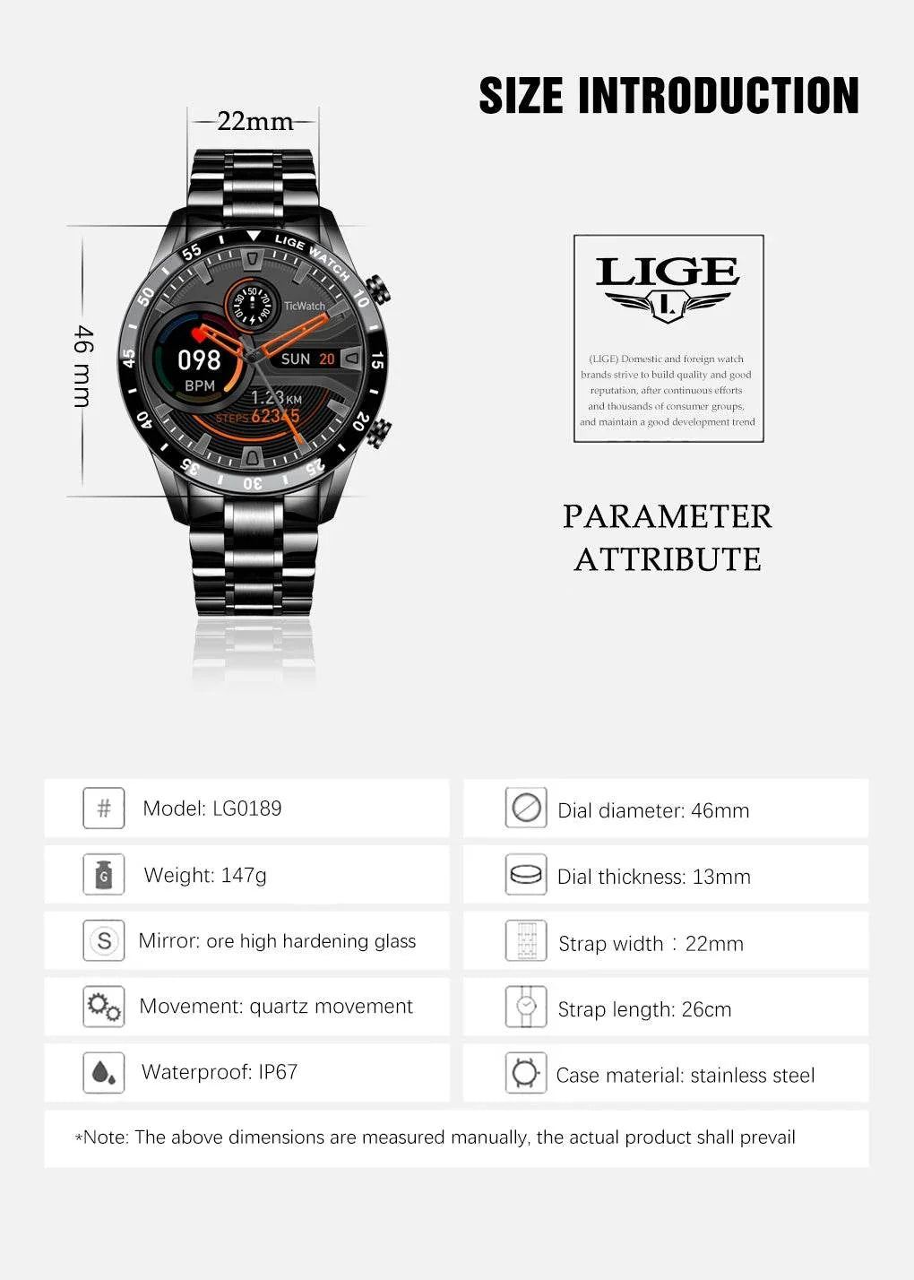 LIGE Smart Watch Men Full Circle Touch Screen Bluetooth Call Men Smartwatch Waterproof Sport Activity Fitness Watch+Box