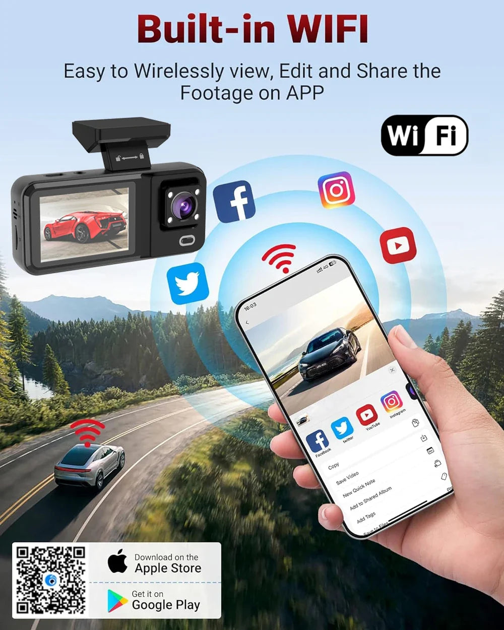 3 Channel WIFI Car DVR HD 1080P Cabin Vehicle Dash Cam Three Way Camera DVRs Recorder Video