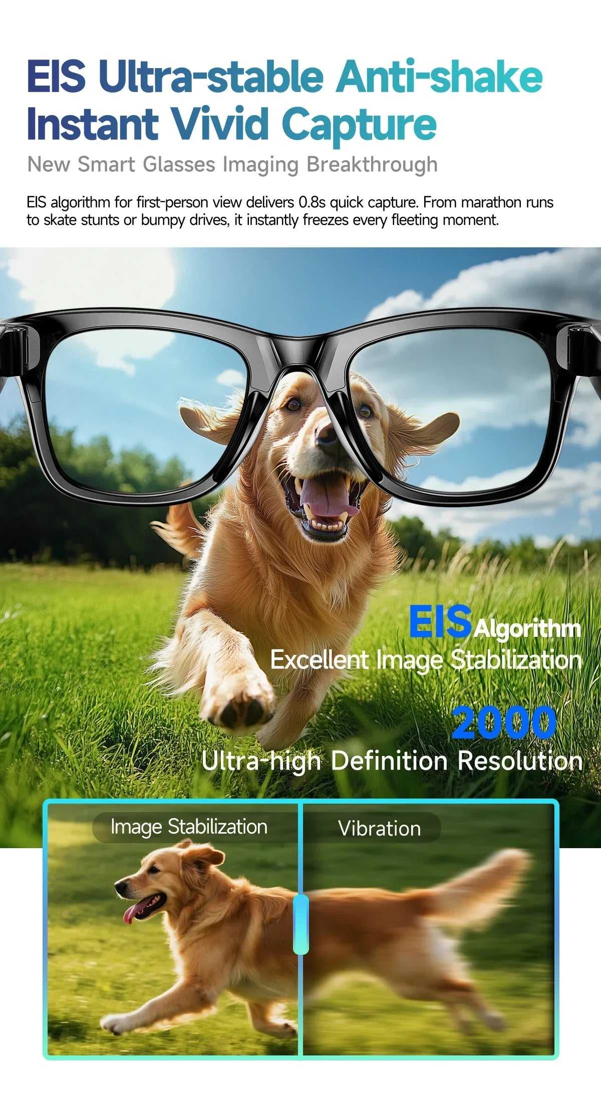 GUHUAVMI AI Smart Glasses with 8MP Camera Video Recording 100+ Languages Translation Sunglasses Bluetooth Call Music Play