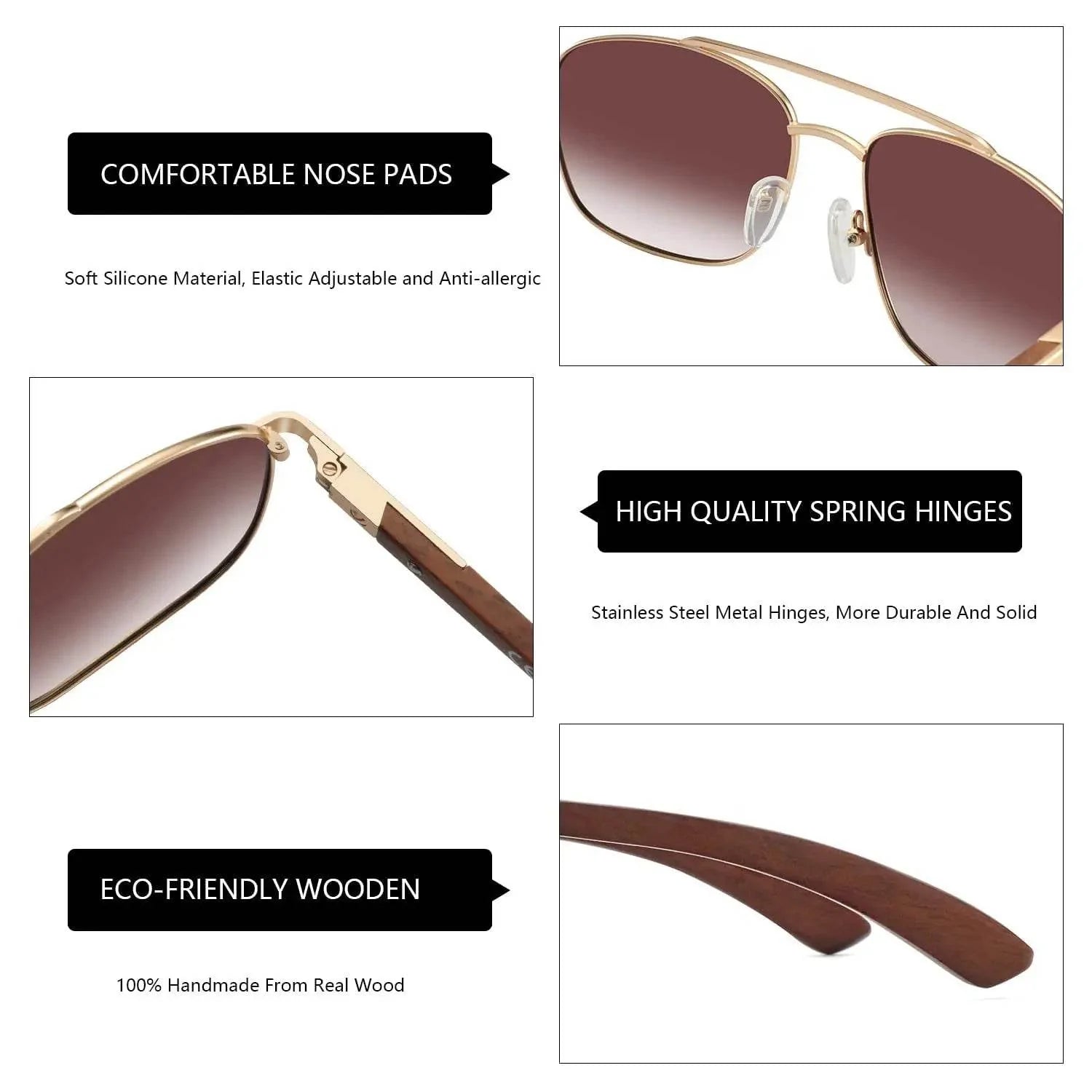 ZENOTTIC Trend Wood Polarized Sunglasses for Men 100% UV Protection Fishing Driving Golf Pilot Shade Sun Glasses