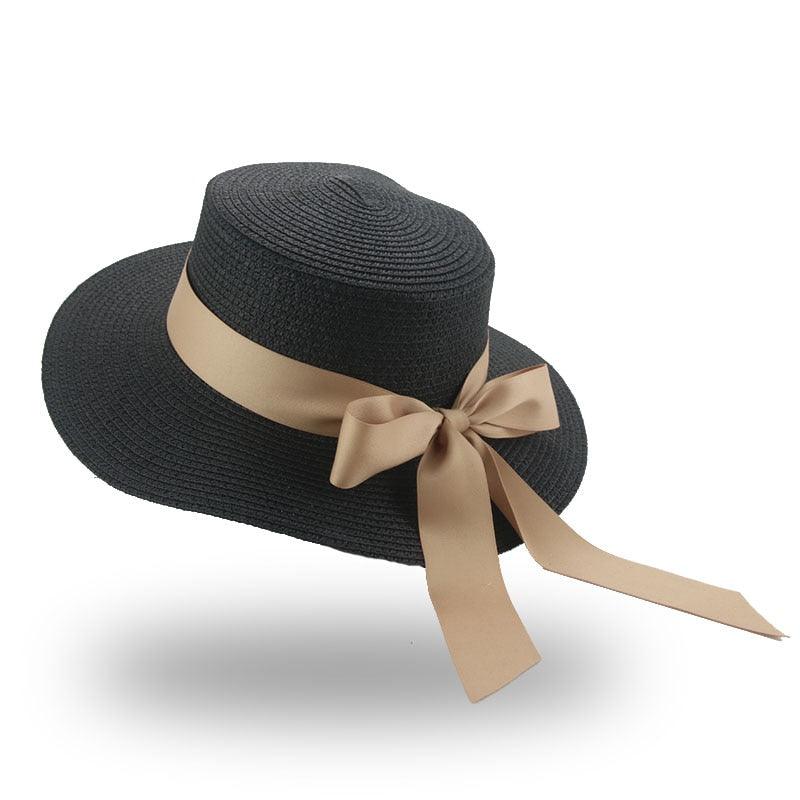 Elegant Adult Bucket Hat Beach Summer Straw Hats for Women Beach Sun Straw Hat Wide Luxury Comfortable Hat  Flat Top Ribbon Bowknot Elegant Luxury Women Summer Hat 56-58cm Stevvex