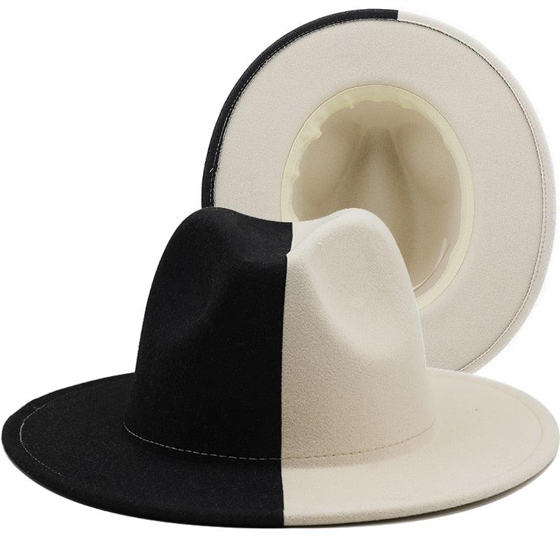Black White Modern Unisex Fedora Hat Women Unisex Wide Brim Party Cowboy Cap Men Gentleman Wedding Hat Two Colors Fedora Hat Solid Color Wide Brim Winter Autumn Hat Stevvex