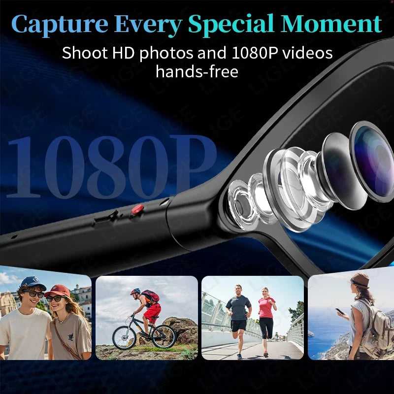 LIGE Smart Glasses HD Photo Video Open AI Record Translation Touch Photochromic Lenses Bluetooth Call Music Multifunction Glasses