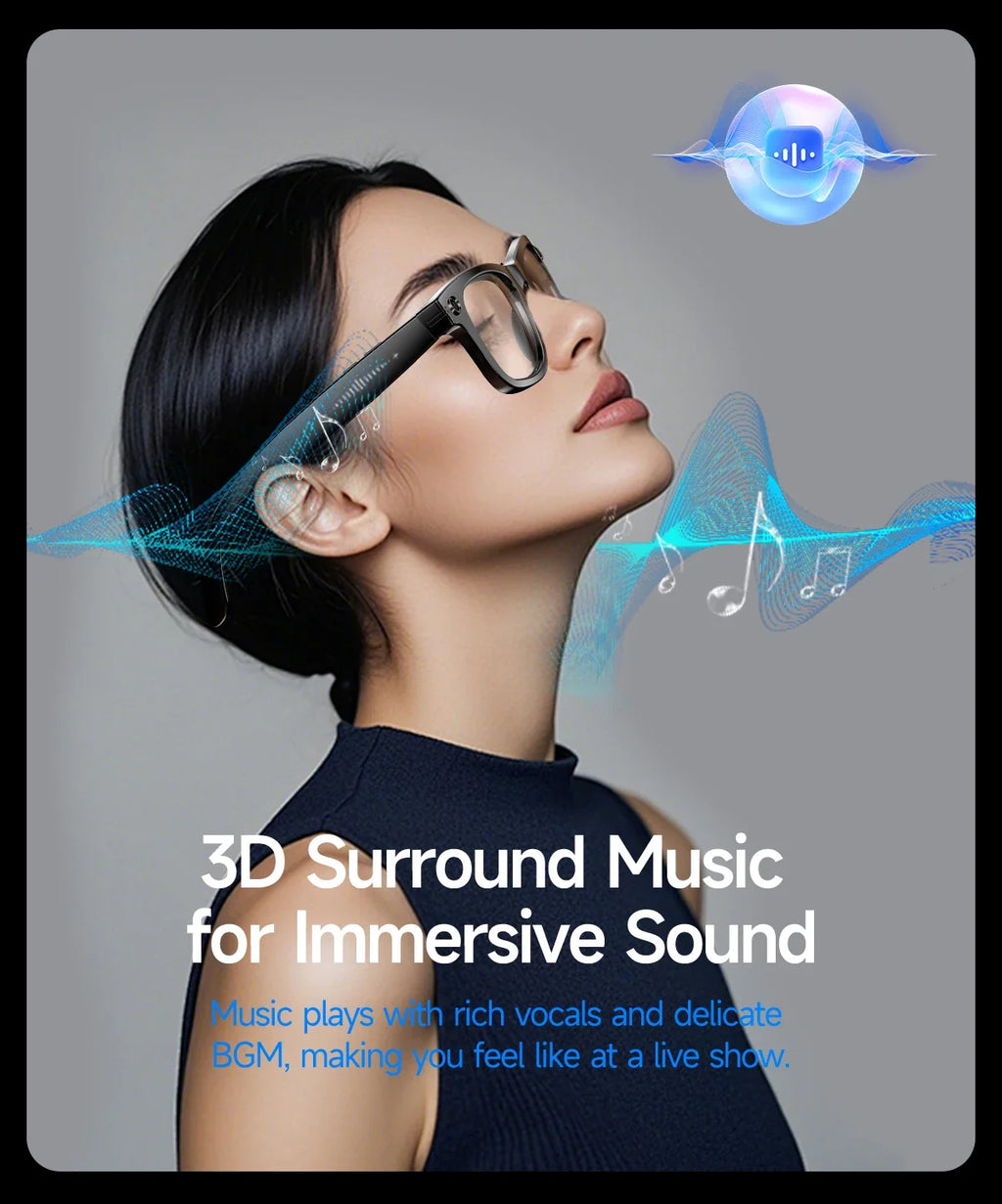GUHUAVMI AI Smart Glasses with 8MP Camera Video Recording 100+ Languages Translation Sunglasses Bluetooth Call Music Play