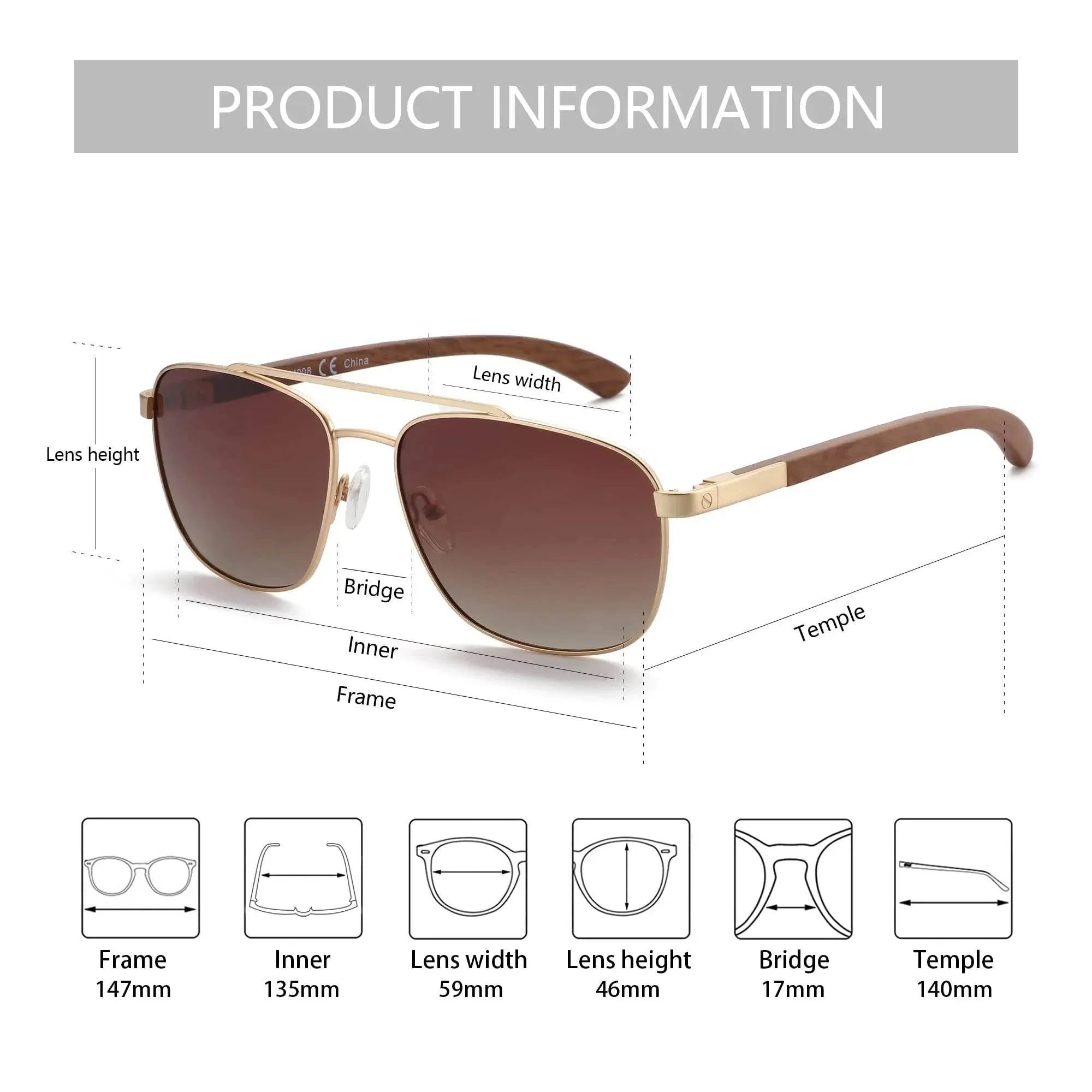 ZENOTTIC Trend Wood Polarized Sunglasses for Men 100% UV Protection Fishing Driving Golf Pilot Shade Sun Glasses