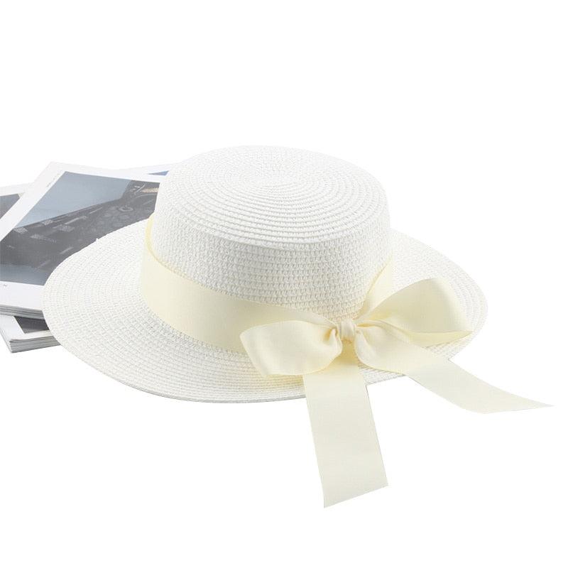 Elegant Adult Bucket Hat Beach Summer Straw Hats for Women Beach Sun Straw Hat Wide Luxury Comfortable Hat  Flat Top Ribbon Bowknot Elegant Luxury Women Summer Hat 56-58cm Stevvex