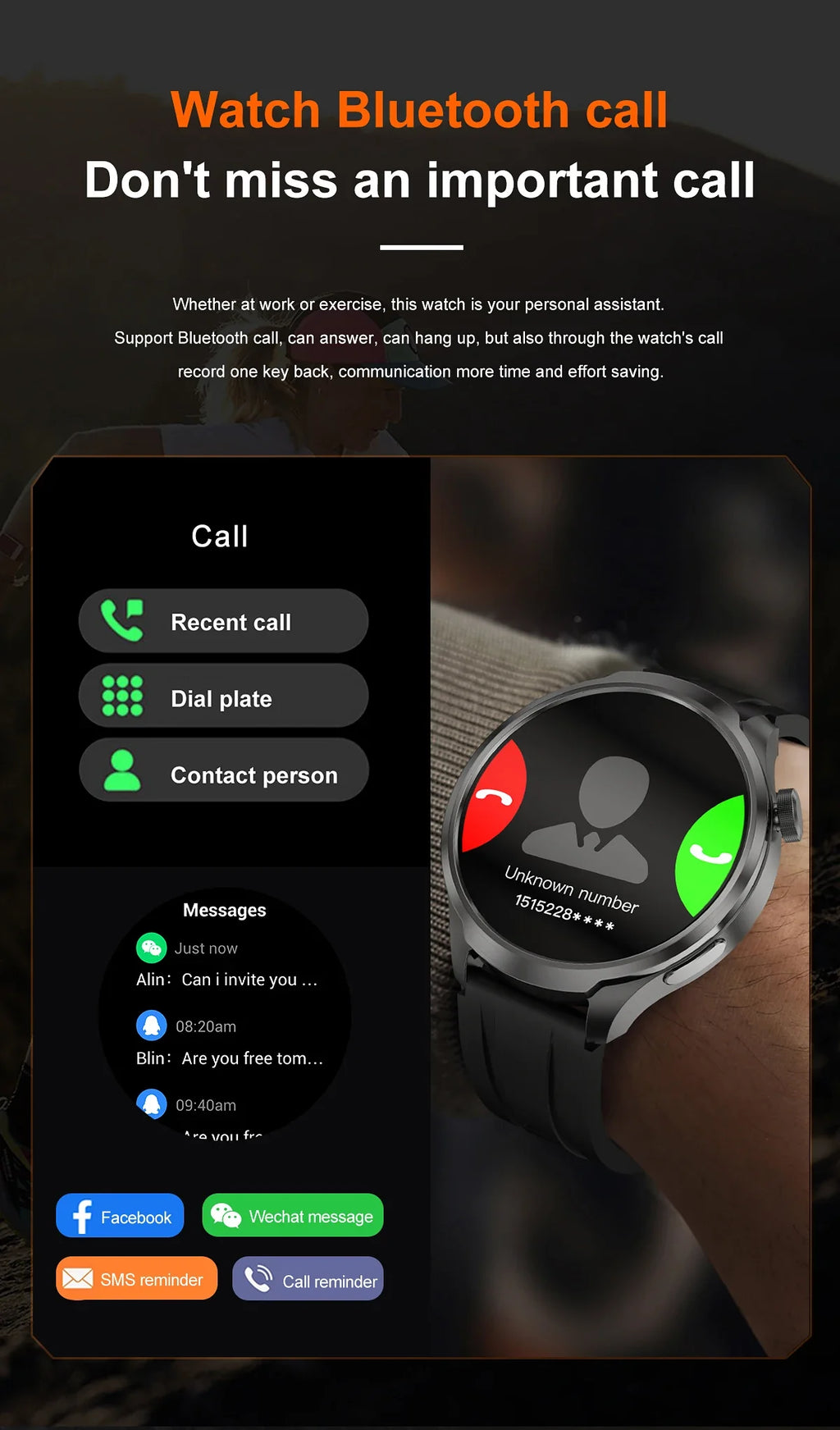 New GPS Sports NFC Fashion Smartwatch Men's 1.85 "AMOLED Screen Heart Rate Blood Pressure Health Smart Watch For Huawei IOS