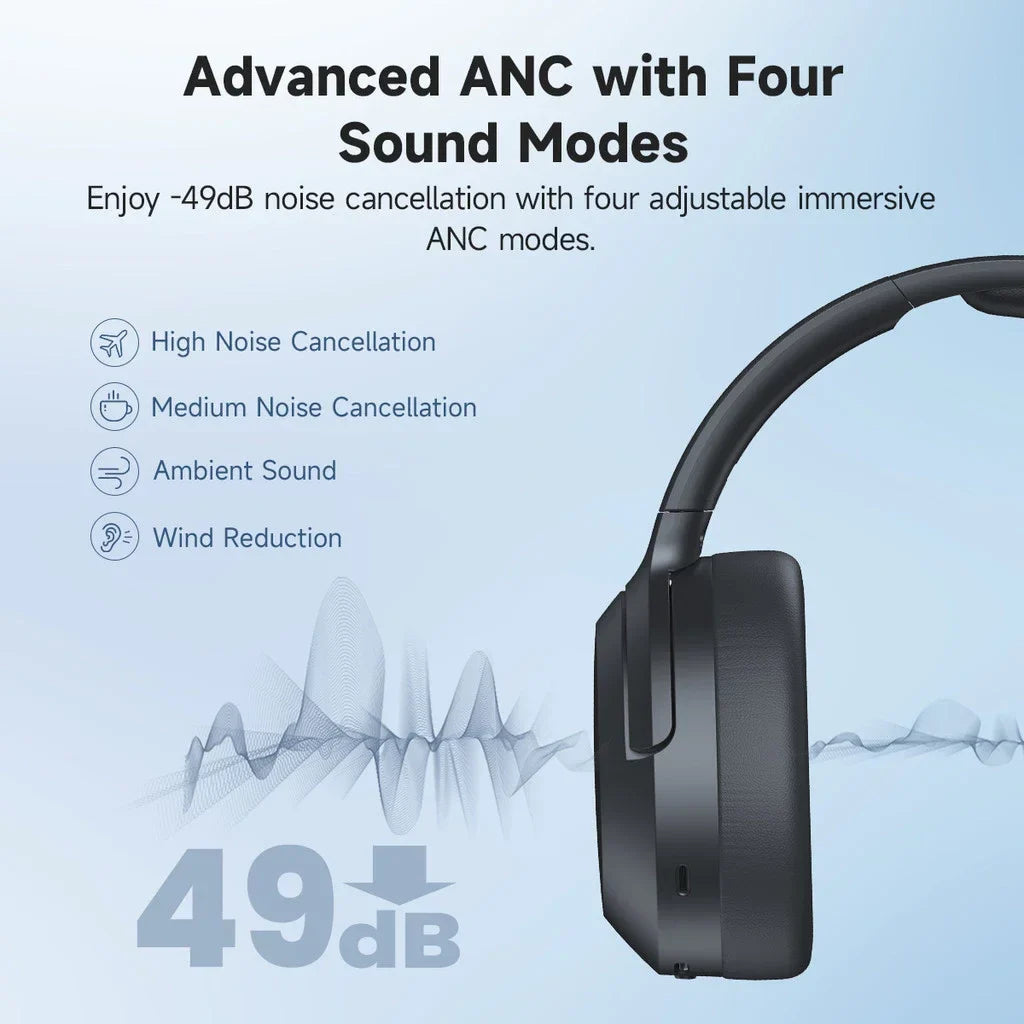 Edifier ANC Wireless Headphone Bluetooth 6.1 Over-ear Headset -49dB Noise Cancelling Earphone Hi-Res Audio