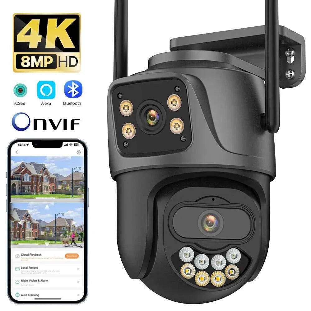 External Wifi PTZ Camera Dual Lens 4K 8MP HD Outdoor IP Camera 4MP Auto Tracking Security Protection CCTV Surveillance iCsee P2P WTN Essentials