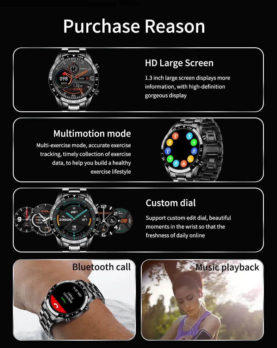 LIGE Smart Watch Men Full Circle Touch Screen Bluetooth Call Men Smartwatch Waterproof Sport Activity Fitness Watch+Box