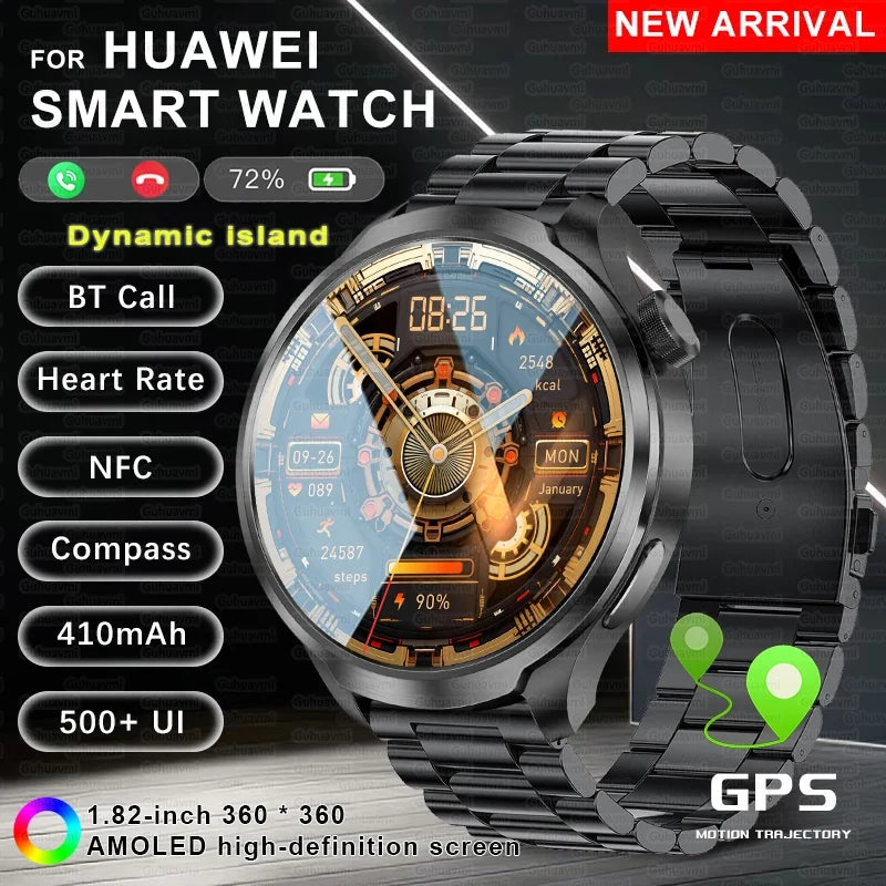 New GPS Sports NFC Fashion Smartwatch Men's 1.85 "AMOLED Screen Heart Rate Blood Pressure Health Smart Watch For Huawei IOS